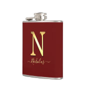 Elegant Gold Custom Monogram N Name Flask Flachmann (Links)