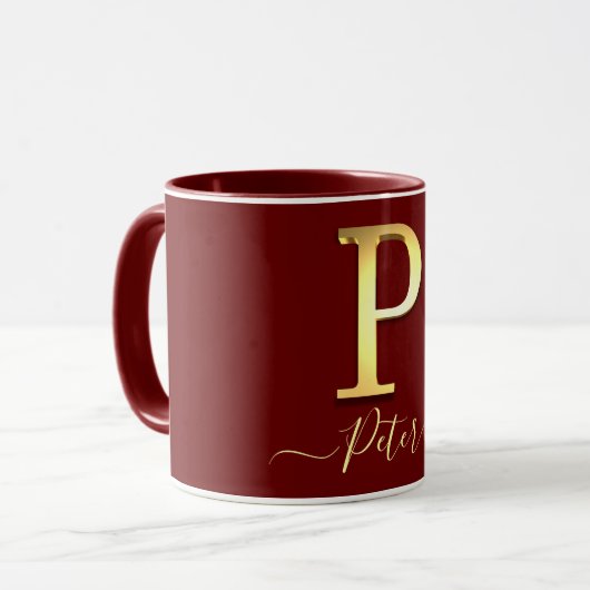 Elegant Gold Custom Monogram P Name Tasse (Vorderseite Links)