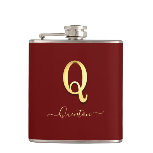Elegant Gold Custom Monogram Q Name Flask Flachmann (Vorderseite)