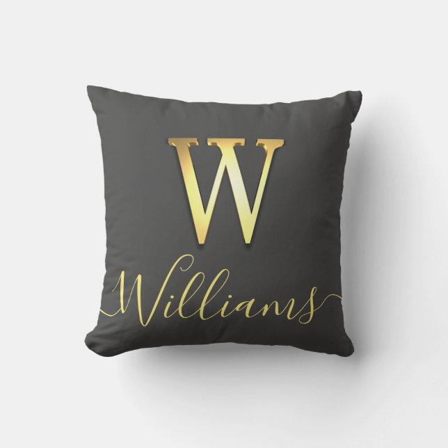 Elegant Gold Custom Monogram W Name Throw Pillow Kissen (Vorderseite)