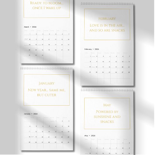 Elegant Gold Cute Quote Calendar 2026 Kalender