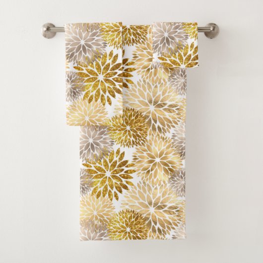 Elegant Gold Dahlia Floral Badhandtuch Set (Insitu)