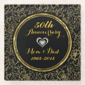 Elegant Gold Damask 50 Jahre Glasuntersetzer (Vorderseite)