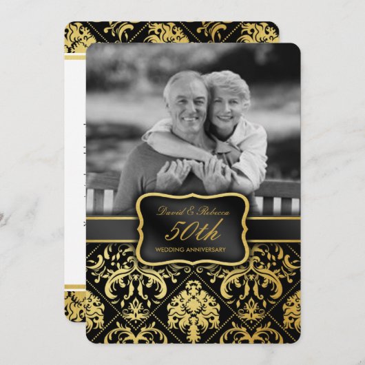 Elegant Gold Damask 50 Jahre Hochzeit Einladung (Vorne/Hinten)