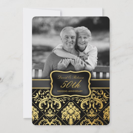Elegant Gold Damask 50 Jahre Hochzeit Einladung (Vorderseite)