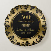Elegant Gold Damask 50 Jahre Hochzeit Rundes Kissen (Vorderseite)