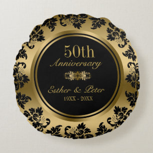 Elegant Gold Damask 50 Jahre Hochzeit Rundes Kissen