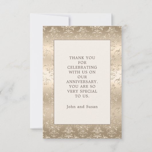 Elegant Gold Damask Cream Hochzeitstag Dankeskarte (Rückseite)