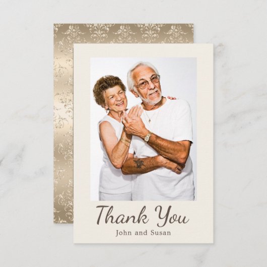 Elegant Gold Damask Cream Hochzeitstag Dankeskarte (Vorne/Hinten)