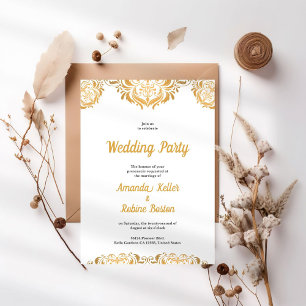 Elegant Gold Damask Einladung