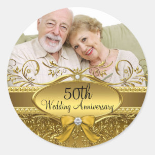 Elegant Gold Damask Foto 50 Jahre Sticker