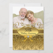 Elegant Gold Damask Foto Einladung zum 50. Jubiläu (Vorderseite)
