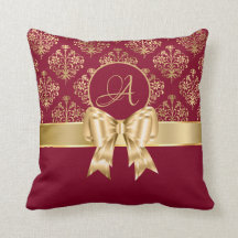 Elegant Gold Damask Monogram auf Burgundy