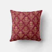 Elegant Gold Damask Monogram auf Burgundy Kissen (Rückseite)
