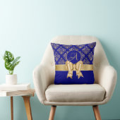 Elegant Gold Damask Monogram auf Navy Blue Kissen (Stuhl )