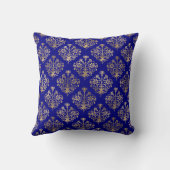 Elegant Gold Damask Monogram auf Navy Blue Kissen (Rückseite)