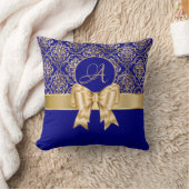 Elegant Gold Damask Monogram auf Navy Blue Kissen (Decke)