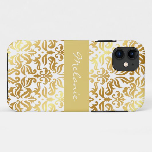 Elegant Gold Damask Monogram iPhone Case (Rückseite (Horizontal))