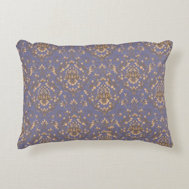 Elegant Gold Damask on Periwinkle Blue Dekokissen (Vorderseite)