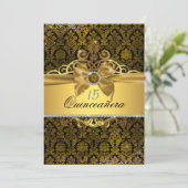 Elegant Gold Damask Quinceanera Einladung (Stehend Vorderseite)