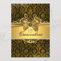 Elegant Gold Damask Quinceanera Einladung