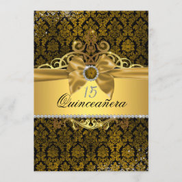 Elegant Gold Damask Quinceanera Einladung