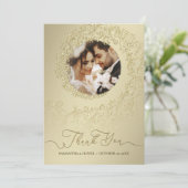 Elegant Gold Damask Wedding Danke Foto (Stehend Vorderseite)