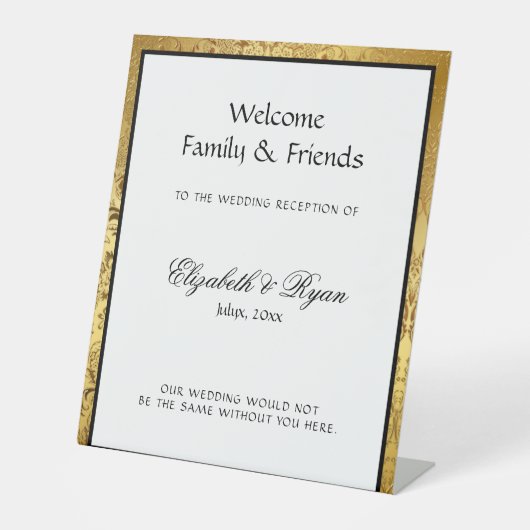 Elegant Gold Damask Wedding Welcome Sockelschild (Vorderseite)