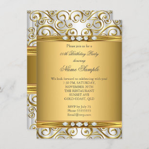 Elegant Gold Damask White Diamond Geburtstagsparty Einladung