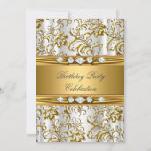 Elegant Gold Damask White Silver Diamond Geburtsta Einladung (Rückseite)