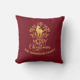 Elegant Gold Deer Frohe Weihnachten Rot Kissen