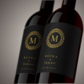 Elegant Gold Deko Wreath Monogram Weinetikett