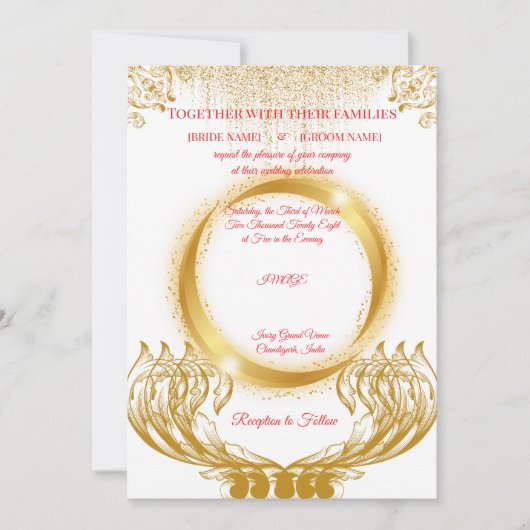 Elegant Gold Design Wedding Invitation on White Einladung (Vorderseite)