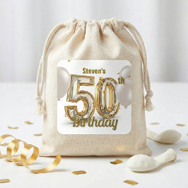 Elegant Gold Diamond 50th Birthday Party Balloons Quadratischer Aufkleber