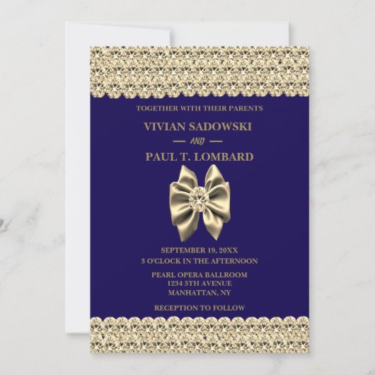 Elegant Gold Diamond Navy Blue Wedding Einladung (Vorderseite)