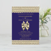 Elegant Gold Diamond Navy Blue Wedding Einladung (Stehend Vorderseite)