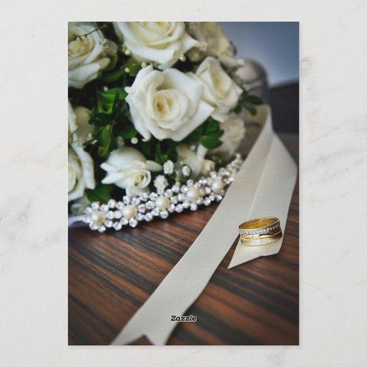 Elegant Gold Diamond Ring Pearl Bouquet Wedding In Einladung (Rückseite)