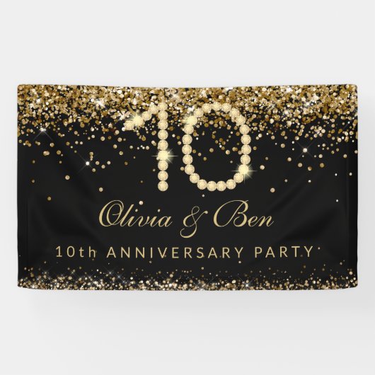 Elegant Gold Diamonds 10th Anniversary Party  Banner (Horizontal)