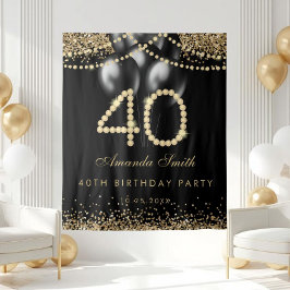 Elegant Gold Diamonds 40th Birthday Party Backdrop Wandteppich