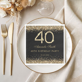 Elegant Gold Diamonds 40th Birthday Party  Serviette