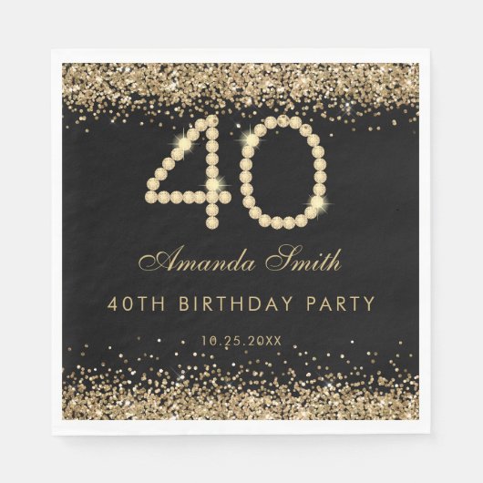 Elegant Gold Diamonds 40th Birthday Party  Serviette (Vorderseite)
