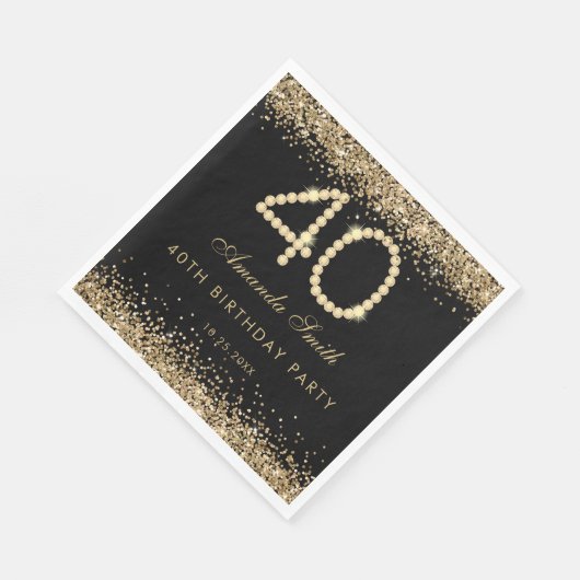 Elegant Gold Diamonds 40th Birthday Party  Serviette (Ecke)