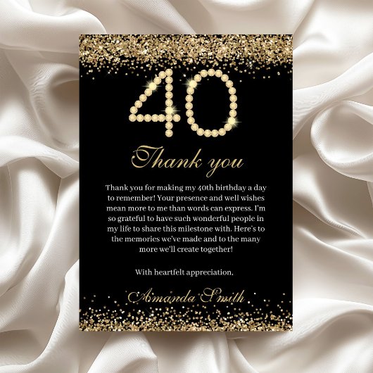 Elegant Gold Diamonds 40th Birthday Thank you Card Dankeskarte