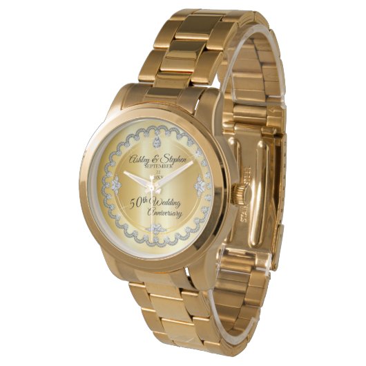 Elegant Gold Diamonds 50. Hochzeitstag Armbanduhr (Schrägansicht)