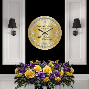 Elegant Gold Diamonds 50. Hochzeitstag Große Wanduhr
