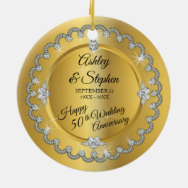Elegant Gold Diamonds 50. Hochzeitstag Keramik Ornament