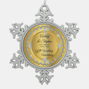 Elegant Gold Diamonds 50. Hochzeitstag Schneeflocken Zinn-Ornament