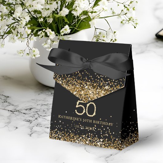 Elegant Gold Diamonds 50th Birthday Favor Box Geschenkschachtel