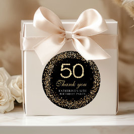 Elegant Gold Diamonds 50th Birthday Thank you  Runder Aufkleber
