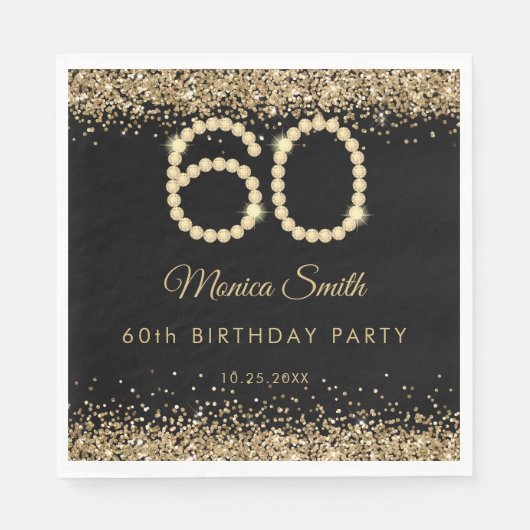 Elegant Gold Diamonds 60th Birthday Party Serviette (Vorderseite)